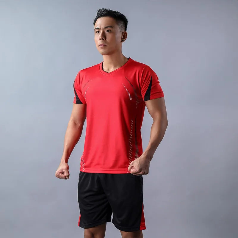 CHRLCK Men's Running Sets Summer Sportswear Breathable Gym Fitness Suits Quick Dry T-Shirts Sports Workout Training Tracksuit - Roller
