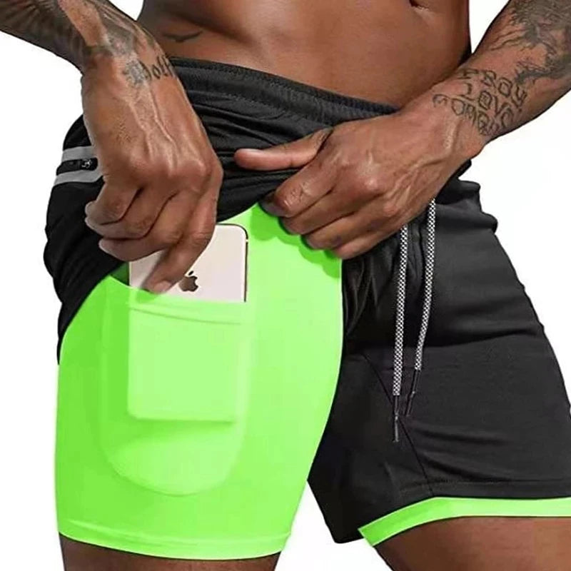 2023 Men Running Shorts Summer Sportswear Double-deck Short Pant 2 In 1 Training Workout Clothing Male Gym Fitness Sport Shorts - Roller