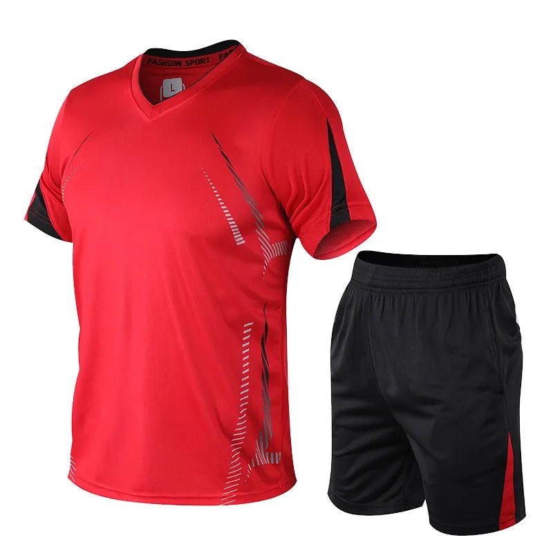 CHRLCK Men's Running Sets Summer Sportswear Breathable Gym Fitness Suits Quick Dry T-Shirts Sports Workout Training Tracksuit - Roller