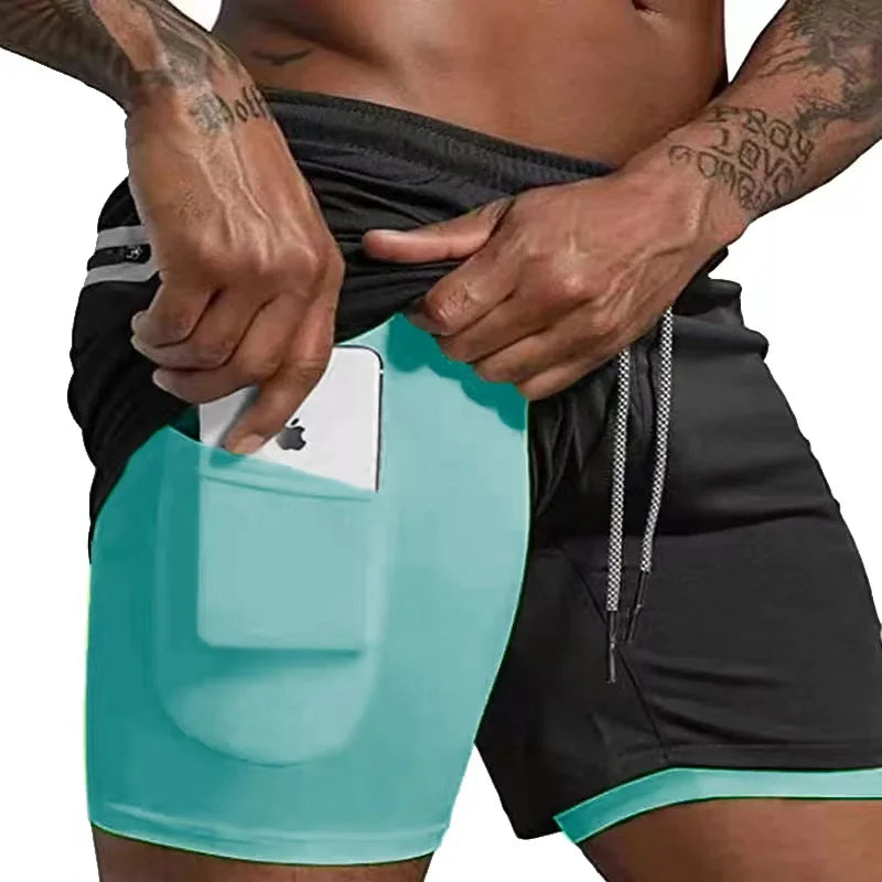 2023 Men Running Shorts Summer Sportswear Double-deck Short Pant 2 In 1 Training Workout Clothing Male Gym Fitness Sport Shorts - Roller
