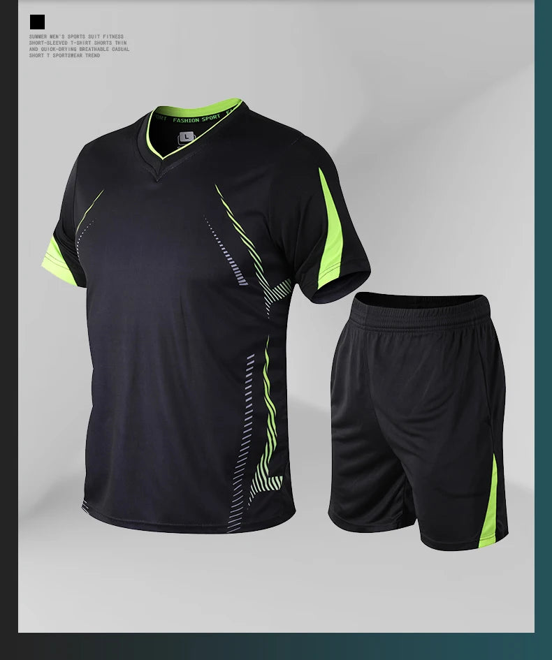 CHRLCK Men's Running Sets Summer Sportswear Breathable Gym Fitness Suits Quick Dry T-Shirts Sports Workout Training Tracksuit - Roller