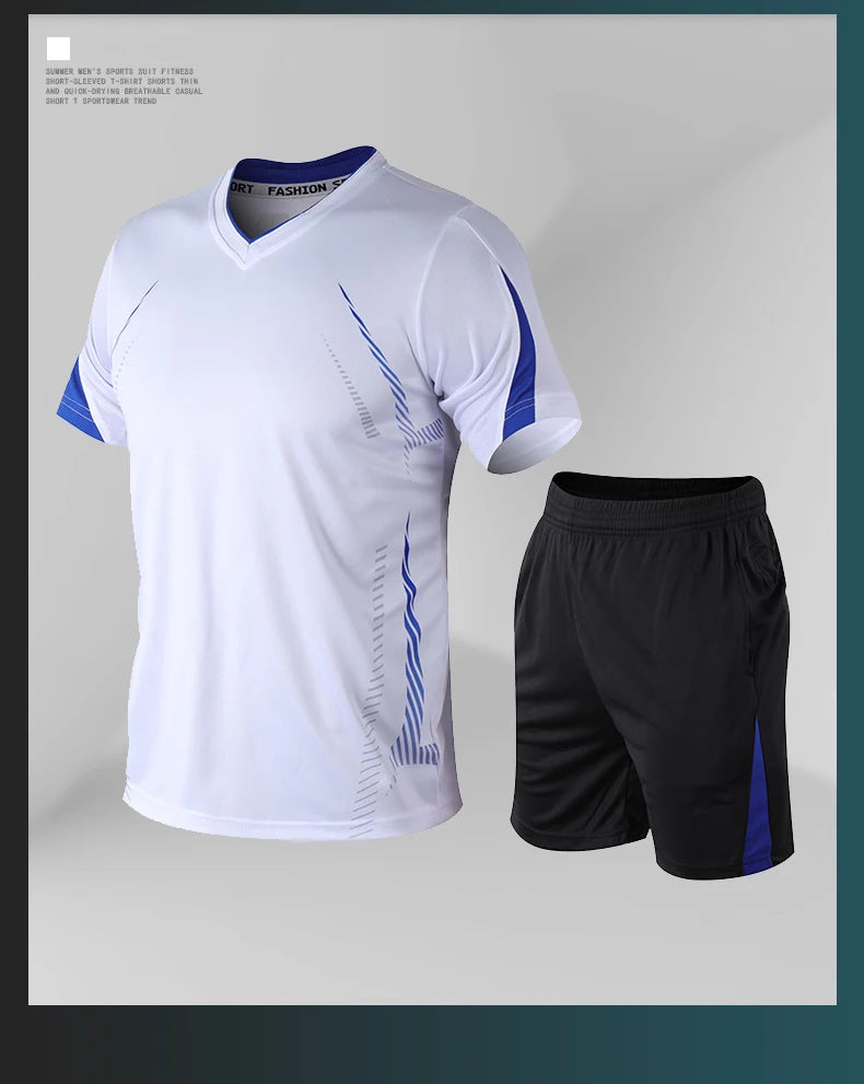 CHRLCK Men's Running Sets Summer Sportswear Breathable Gym Fitness Suits Quick Dry T-Shirts Sports Workout Training Tracksuit - Roller
