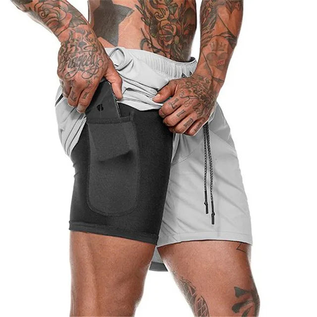 2023 Men Running Shorts Summer Sportswear Double-deck Short Pant 2 In 1 Training Workout Clothing Male Gym Fitness Sport Shorts - Roller