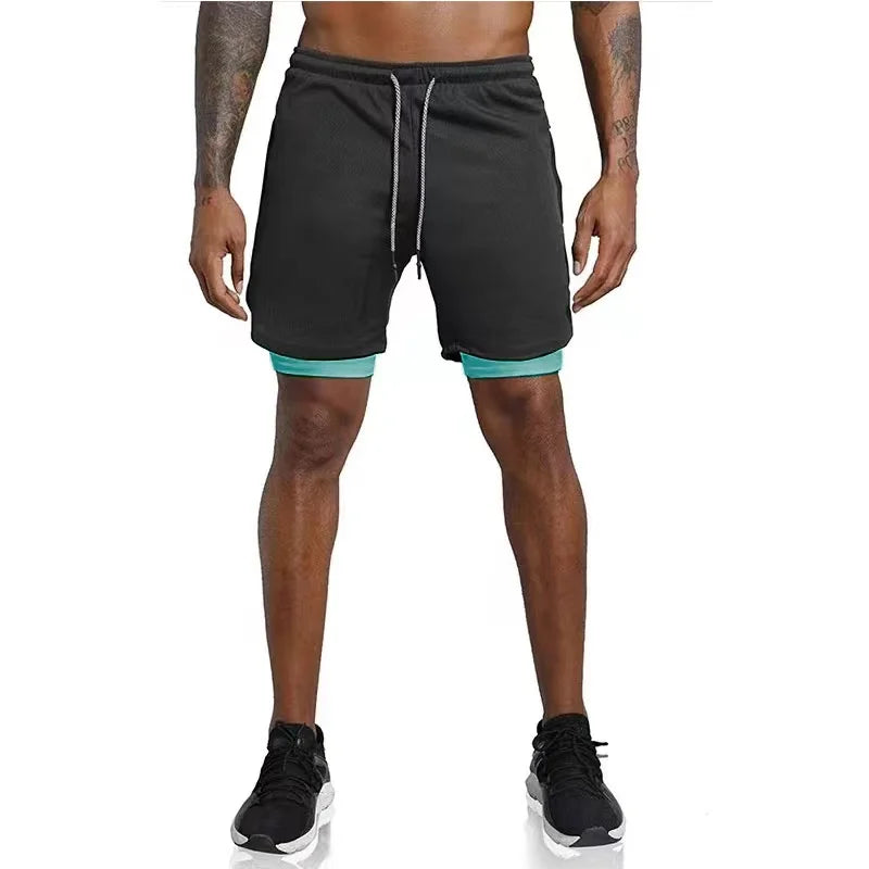 2023 Men Running Shorts Summer Sportswear Double-deck Short Pant 2 In 1 Training Workout Clothing Male Gym Fitness Sport Shorts - Roller