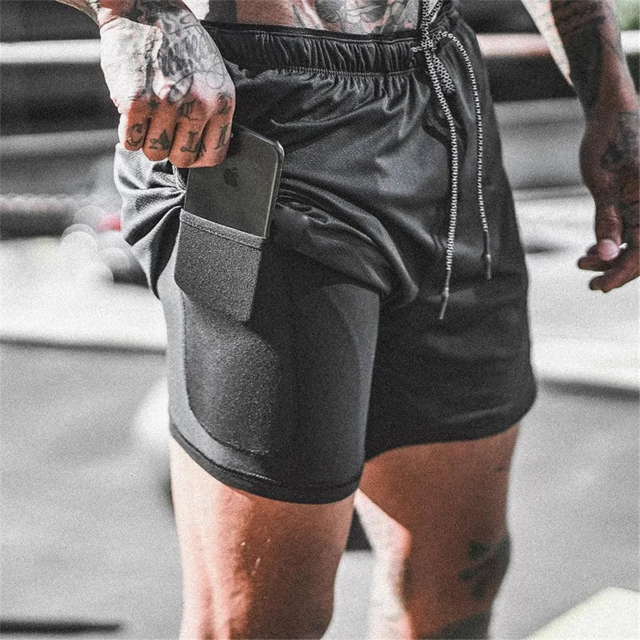 2023 Men Running Shorts Summer Sportswear Double-deck Short Pant 2 In 1 Training Workout Clothing Male Gym Fitness Sport Shorts - Roller