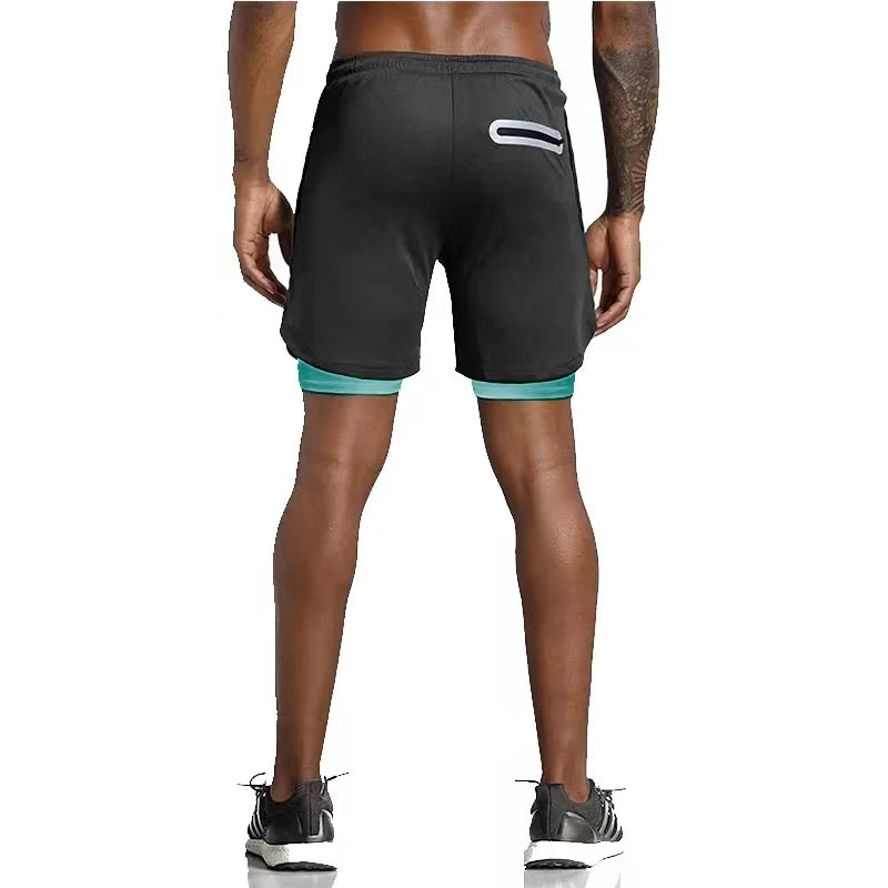 2023 Men Running Shorts Summer Sportswear Double-deck Short Pant 2 In 1 Training Workout Clothing Male Gym Fitness Sport Shorts - Roller