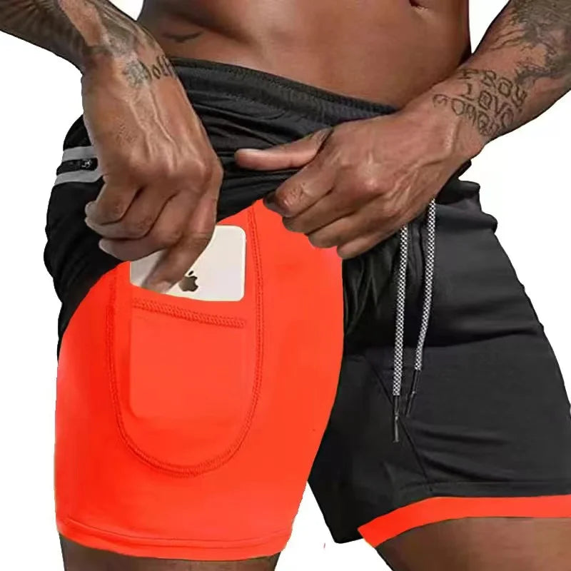 2023 Men Running Shorts Summer Sportswear Double-deck Short Pant 2 In 1 Training Workout Clothing Male Gym Fitness Sport Shorts - Roller