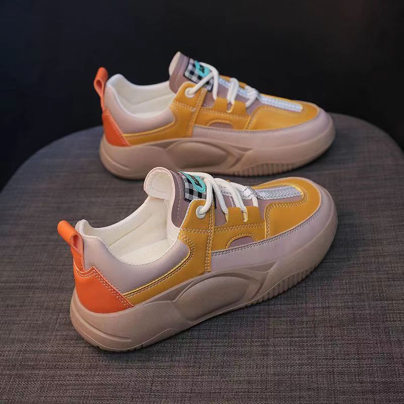 Women's Fashion Thick-soled Leather Stitching Sneakers - Roller