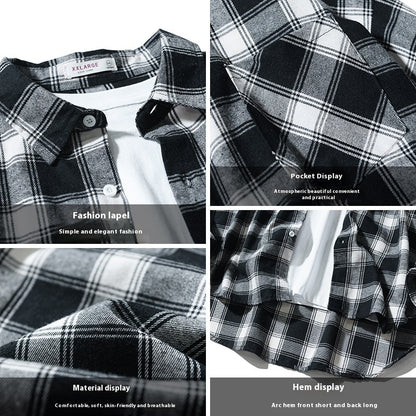 Japanese Style Plaid Long Sleeve Shirt Men Loose-fitting Workwear Jacket - Roller