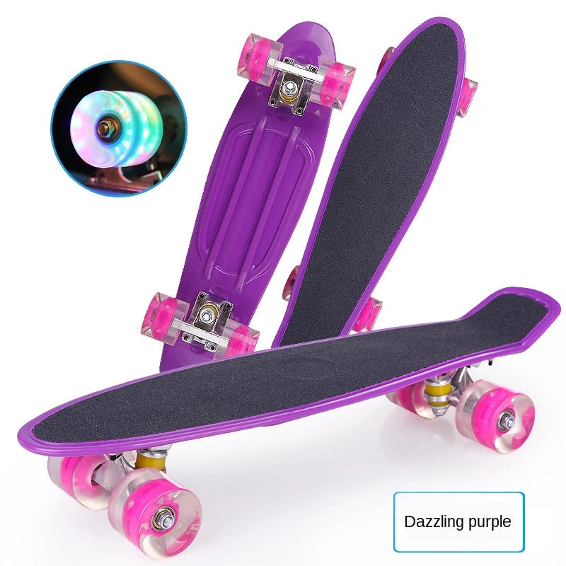 56cm Frosted Deck Fish Skateboard Single Rock Skateboard Flashing Wheel Fishboard Skateboard Mini Cruiser Skate Board Kids Penny