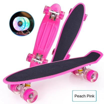 56cm Frosted Deck Fish Skateboard Single Rock Skateboard Flashing Wheel Fishboard Skateboard Mini Cruiser Skate Board Kids Penny