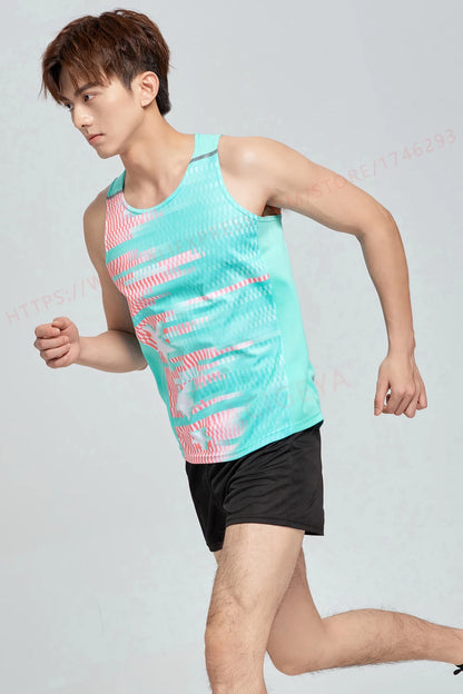 Men Sports Suits Quick Dry Slim Fit Marathon Running Track And Field Tracksuits Fashion Prints Gym Sportswear Vest+Shorts Set - Roller