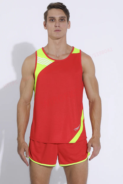 Men Running Sets Quick Dry Sprint Sports Jogging Uniform Vest Shorts Thin Marathon Outdoor Suits Track And Field Sets - Roller