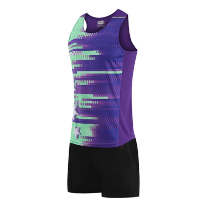 Men Sports Suits Quick Dry Slim Fit Marathon Running Track And Field Tracksuits Fashion Prints Gym Sportswear Vest+Shorts Set - Roller
