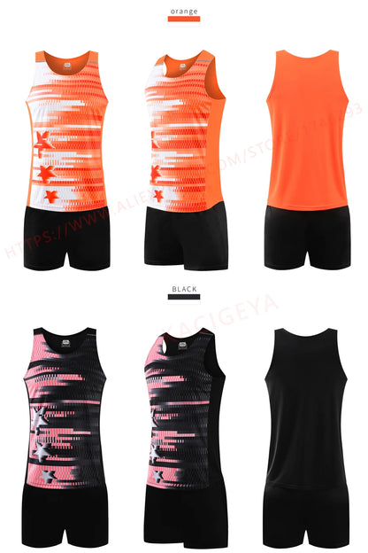 Men Sports Suits Quick Dry Slim Fit Marathon Running Track And Field Tracksuits Fashion Prints Gym Sportswear Vest+Shorts Set - Roller