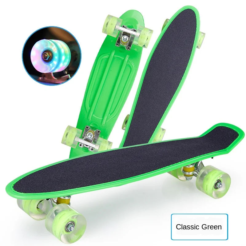 56cm Frosted Deck Fish Skateboard Single Rock Skateboard Flashing Wheel Fishboard Skateboard Mini Cruiser Skate Board Kids Penny