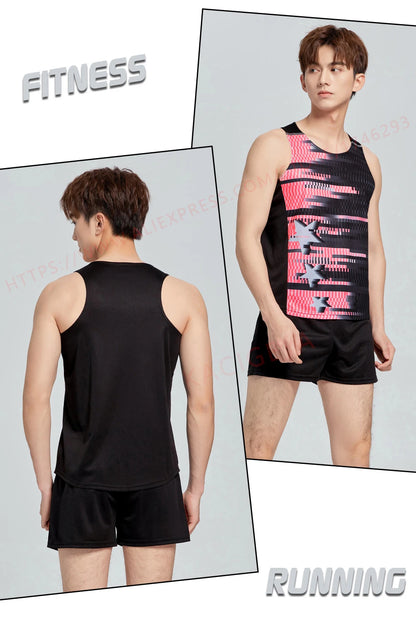Men Sports Suits Quick Dry Slim Fit Marathon Running Track And Field Tracksuits Fashion Prints Gym Sportswear Vest+Shorts Set - Roller