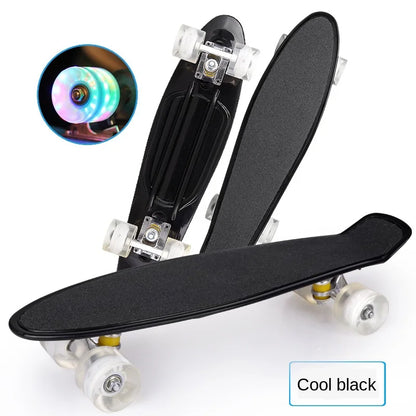 56cm Frosted Deck Fish Skateboard Single Rock Skateboard Flashing Wheel Fishboard Skateboard Mini Cruiser Skate Board Kids Penny