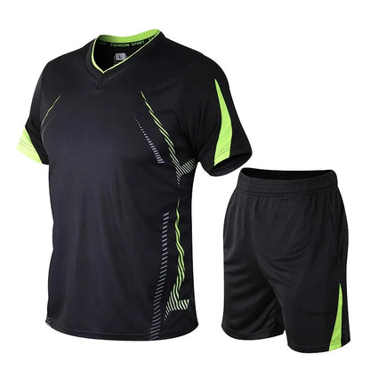 CHRLCK Men's Running Sets Summer Sportswear Breathable Gym Fitness Suits Quick Dry T-Shirts Sports Workout Training Tracksuit - Roller