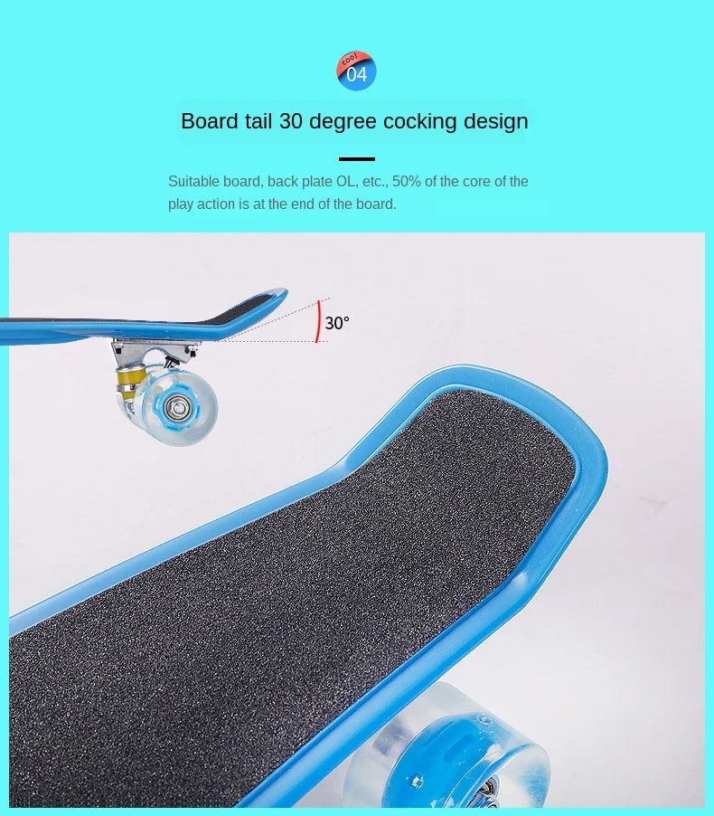 56cm Frosted Deck Fish Skateboard Single Rock Skateboard Flashing Wheel Fishboard Skateboard Mini Cruiser Skate Board Kids Penny