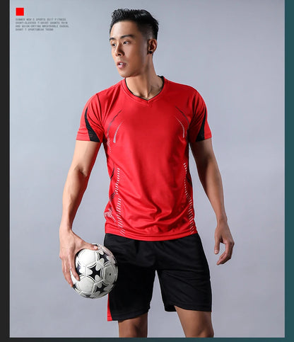 CHRLCK Men's Running Sets Summer Sportswear Breathable Gym Fitness Suits Quick Dry T-Shirts Sports Workout Training Tracksuit - Roller