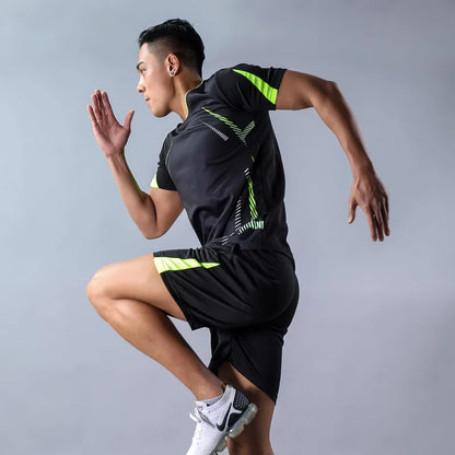 CHRLCK Men's Running Sets Summer Sportswear Breathable Gym Fitness Suits Quick Dry T-Shirts Sports Workout Training Tracksuit - Roller