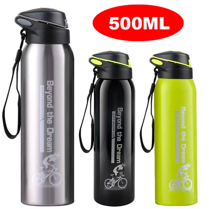 Vacuum Stainless Steel Cycling Water Bottle Double Walled Simple Thermo Mug Insulated With Straw