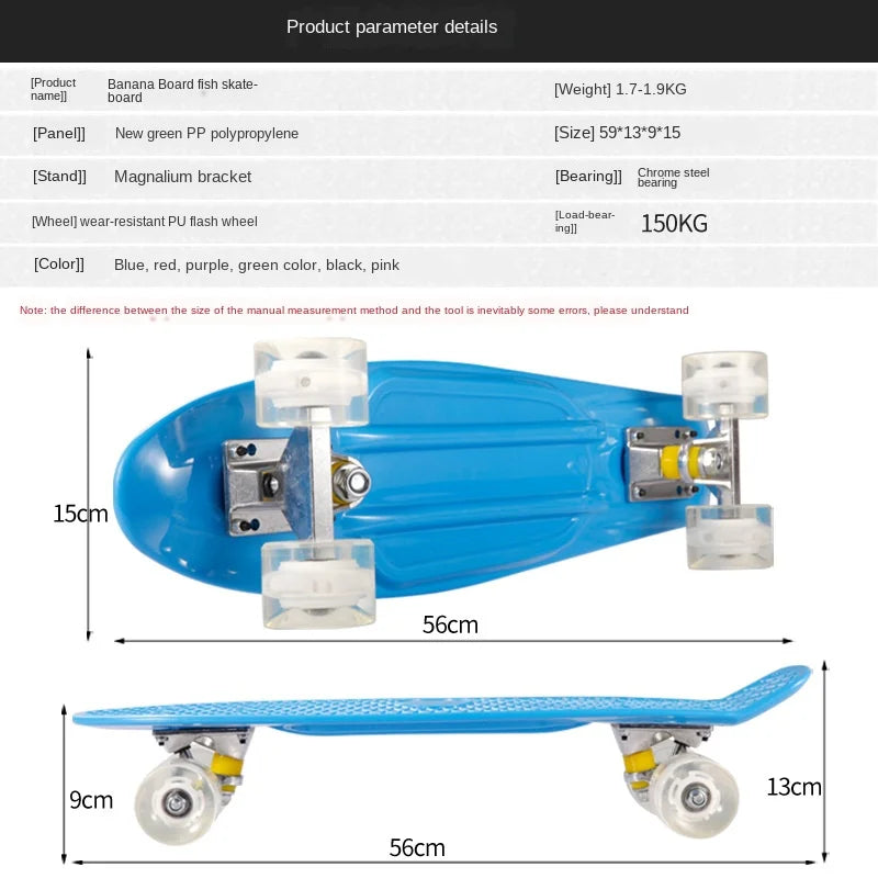 56cm Frosted Deck Fish Skateboard Single Rock Skateboard Flashing Wheel Fishboard Skateboard Mini Cruiser Skate Board Kids Penny