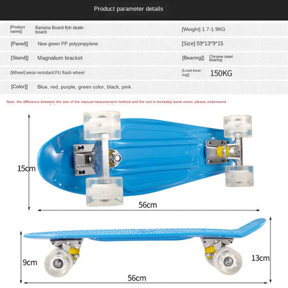 56cm Frosted Deck Fish Skateboard Single Rock Skateboard Flashing Wheel Fishboard Skateboard Mini Cruiser Skate Board Kids Penny