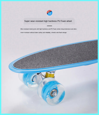 56cm Frosted Deck Fish Skateboard Single Rock Skateboard Flashing Wheel Fishboard Skateboard Mini Cruiser Skate Board Kids Penny