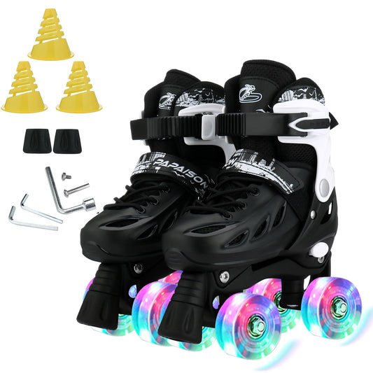 Kids Adjustable Roller Skate Shoes Child Adult Flashing Double-Row 4 Wheels Skates Boys Girls Beginners Outdoor Skating Sneakers - Roller