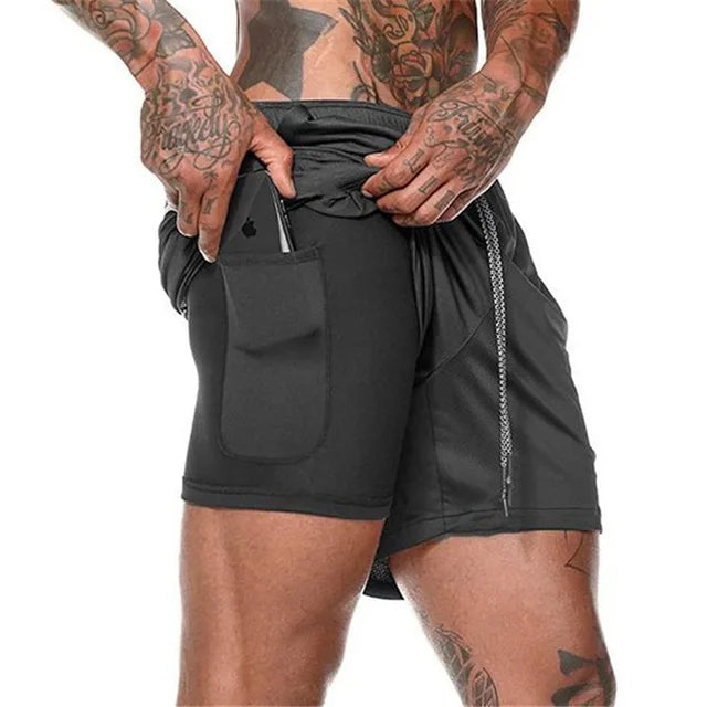 2023 Men Running Shorts Summer Sportswear Double-deck Short Pant 2 In 1 Training Workout Clothing Male Gym Fitness Sport Shorts