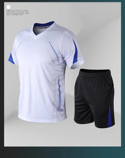 CHRLCK Men's Running Sets Summer Sportswear Breathable Gym Fitness Suits Quick Dry T-Shirts Sports Workout Training Tracksuit - Roller