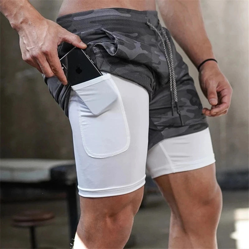 2023 Men Running Shorts Summer Sportswear Double-deck Short Pant 2 In 1 Training Workout Clothing Male Gym Fitness Sport Shorts