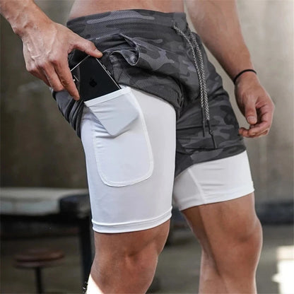 2023 Men Running Shorts Summer Sportswear Double-deck Short Pant 2 In 1 Training Workout Clothing Male Gym Fitness Sport Shorts