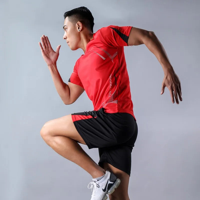 CHRLCK Men's Running Sets Summer Sportswear Breathable Gym Fitness Suits Quick Dry T-Shirts Sports Workout Training Tracksuit - Roller